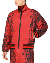Zip-up technical jersey sweatshirt with leopard print -  | Dolce &amp; Gabbana