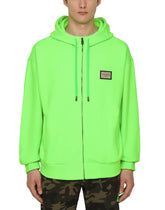 JERSEY HOODIE WITH ZIP AND LOGO PLATE -  | Dolce &amp; Gabbana