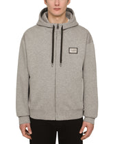 JERSEY HOODIE WITH ZIP AND LOGO PLATE -  | Dolce & Gabbana