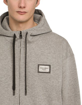 JERSEY HOODIE WITH ZIP AND LOGO PLATE -  | Dolce & Gabbana