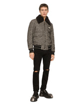 Herringbone wool jacket with shearling collar -  | Dolce & Gabbana