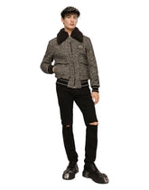 Herringbone wool jacket with shearling collar -  | Dolce & Gabbana