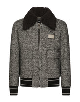 Herringbone wool jacket with shearling collar -  | Dolce & Gabbana