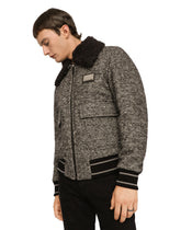 Herringbone wool jacket with shearling collar -  | Dolce & Gabbana