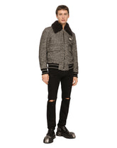 Herringbone wool jacket with shearling collar -  | Dolce & Gabbana