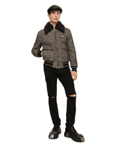 Herringbone wool jacket with shearling collar -  | Dolce & Gabbana