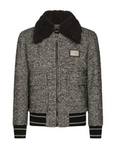 Herringbone wool jacket with shearling collar -  | Dolce & Gabbana