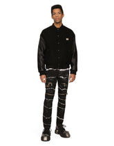 Wool jacket with faux leather sleeves and tag -  | Dolce & Gabbana