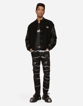 Wool jacket with faux leather sleeves and tag -  | Dolce &amp; Gabbana