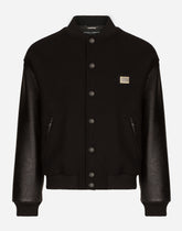 Wool jacket with faux leather sleeves and tag -  | Dolce &amp; Gabbana
