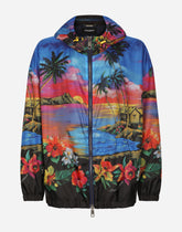 Hooded nylon jacket with Hawaiian print -  | Dolce & Gabbana