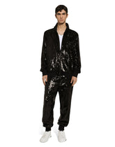 Sequined zip-up sweatshirt with rhinestone-detailed DG patch -  | Dolce & Gabbana