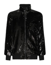 Sequined zip-up sweatshirt with rhinestone-detailed DG patch -  | Dolce &amp; Gabbana