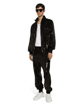 Sequined zip-up sweatshirt with rhinestone-detailed DG patch -  | Dolce &amp; Gabbana