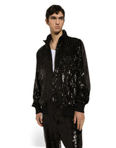 Sequined zip-up sweatshirt with rhinestone-detailed DG patch -  | Dolce &amp; Gabbana