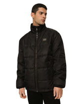 Nylon high-necked jacket with branded tag -  | Dolce &amp; Gabbana