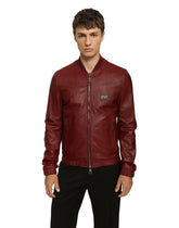 Leather jacket with branded tag -  | Dolce &amp; Gabbana