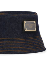 Denim bucket hat with branded plate -  | Dolce & Gabbana