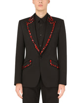 Wool Sicilia-fit suit with rhinestones -  | Dolce &amp; Gabbana
