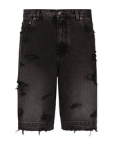 Gray denim shorts with abrasions -  | Dolce & Gabbana