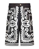 Silk and stretch denim shorts with Marina print -  | Dolce & Gabbana