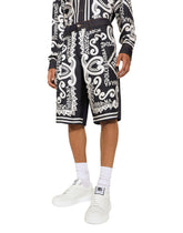 Silk and stretch denim shorts with Marina print -  | Dolce & Gabbana