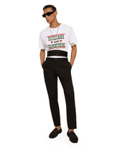 Tailored stretch cotton pants with double belt -  | Dolce & Gabbana