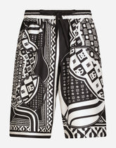 Silk twill jogging shorts with bandanna print -  | Dolce &amp; Gabbana