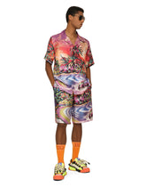 Silk twill jogging shorts with Hawaiian print -  | Dolce &amp; Gabbana