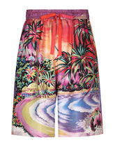 Silk twill jogging shorts with Hawaiian print -  | Dolce &amp; Gabbana