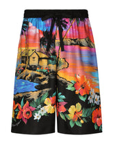 Silk twill jogging shorts with Hawaiian print -  | Dolce & Gabbana