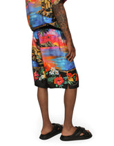Silk twill jogging shorts with Hawaiian print -  | Dolce & Gabbana