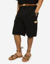 Stretch cotton cargo pants with brand plate -  | Dolce &amp; Gabbana