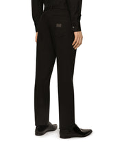 Stretch cotton pants with branded tag -  | Dolce &amp; Gabbana