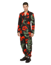 Cotton cargo pants with poppy print -  | Dolce & Gabbana