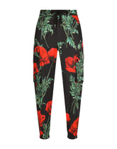 Cotton cargo pants with poppy print -  | Dolce & Gabbana