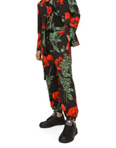 Cotton cargo pants with poppy print -  | Dolce & Gabbana