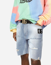 Light blue denim shorts with DG patch -  | Dolce & Gabbana