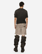 Garment-dyed cotton shorts with logo tag -  | Dolce & Gabbana