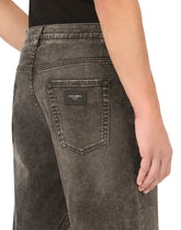 Gray wash stretch denim shorts -  | Dolce &amp; Gabbana