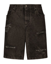 Washed denim Bermuda shorts with rips -  | Dolce & Gabbana