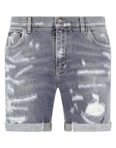 Stretch denim shorts with rips -  | Dolce & Gabbana