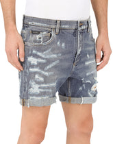Stretch denim shorts with rips -  | Dolce & Gabbana