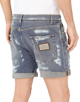 Stretch denim shorts with rips -  | Dolce & Gabbana