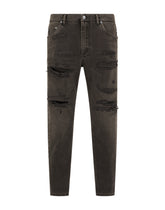Loose light gray jeans with repaired rips -  | Dolce & Gabbana