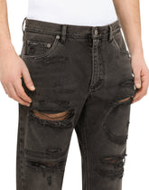 Loose light gray jeans with repaired rips -  | Dolce & Gabbana