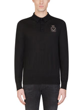 Cashmere polo neck with heraldic patch -  | Dolce & Gabbana