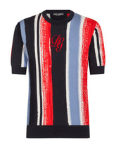 Round-neck silk sweater with intarsia and DG embroidery -  | Dolce &amp; Gabbana
