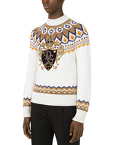 Wool round-neck sweater with patch and intarsia -  | Dolce &amp; Gabbana