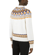 Wool round-neck sweater with patch and intarsia -  | Dolce &amp; Gabbana